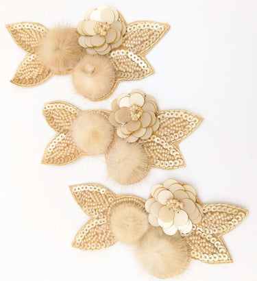 Beige Hand Embroidered Floral Applique, Beaded and Sequins Applique